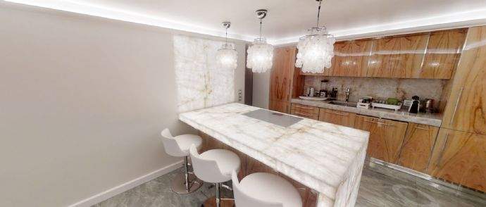 EG/ Wohnküche/ beleuchtete Küchen-Halbinsel