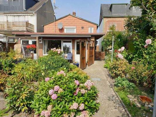 Blick aus dem Garten zum Haus