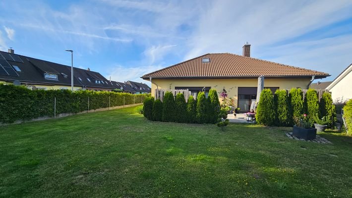 Blick auf das Grundstück Richtung Terrasse