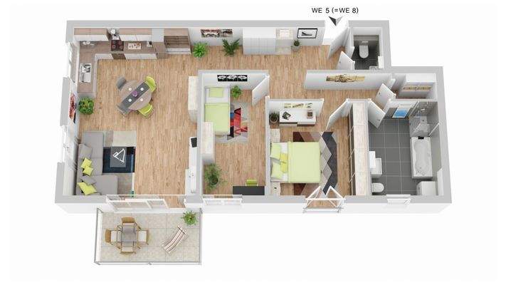 Grundriss 3 Zimmer WE 5 + 8