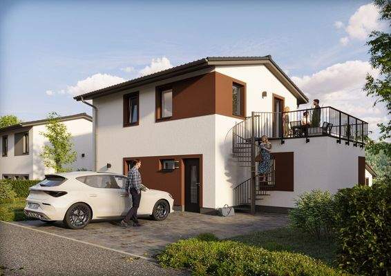 Außenansicht Stellplätze und Dachterrasseund 