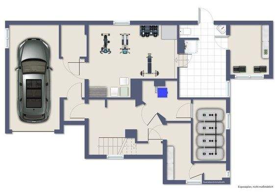 Grundriss Keller beispielmöbliert