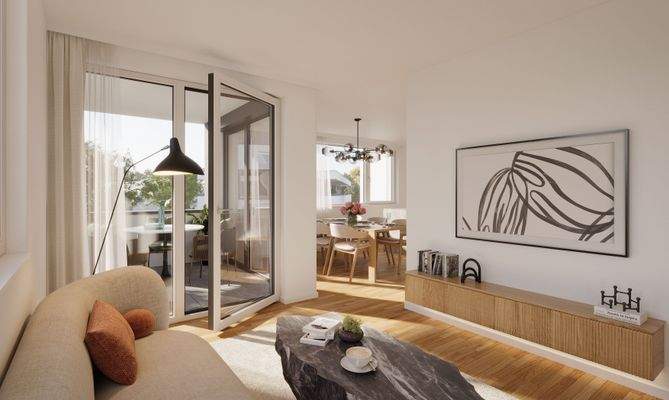 Wohnzimmer Wohnungen 3, 6 und 9