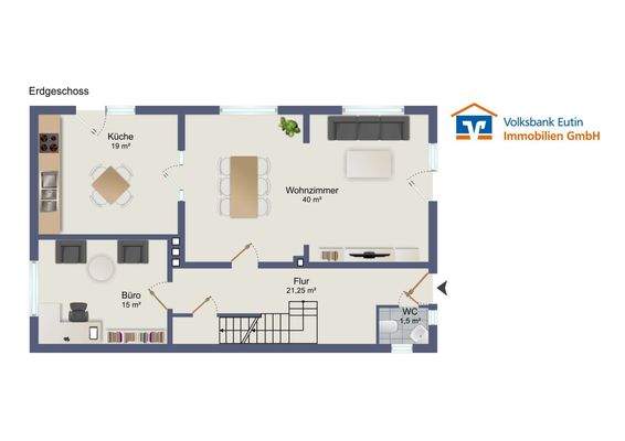 Grundriss Erdgeschoss mit Wohnbeispiel