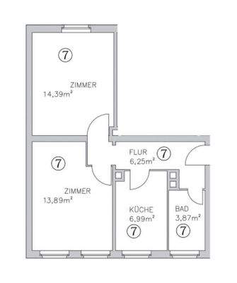 Grundriss 2-Zimmer-Wohnung im 2.OG