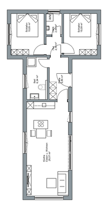Grundriss T-Cube 12m x 4,2m  +  8m x 4,2m 