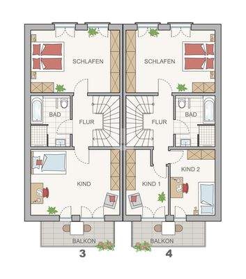 Grundriss Obergeschoss Haus 3 & 4