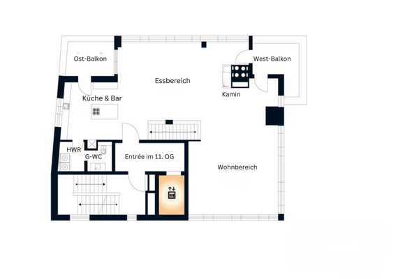 GR 11. OG mit Haupteingang