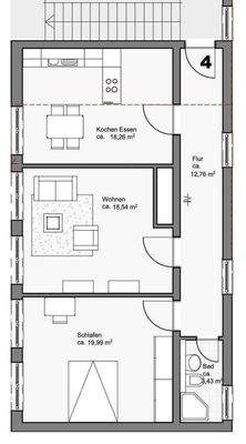 Grundriss 2,5-Zimmer-Wohnung im EG