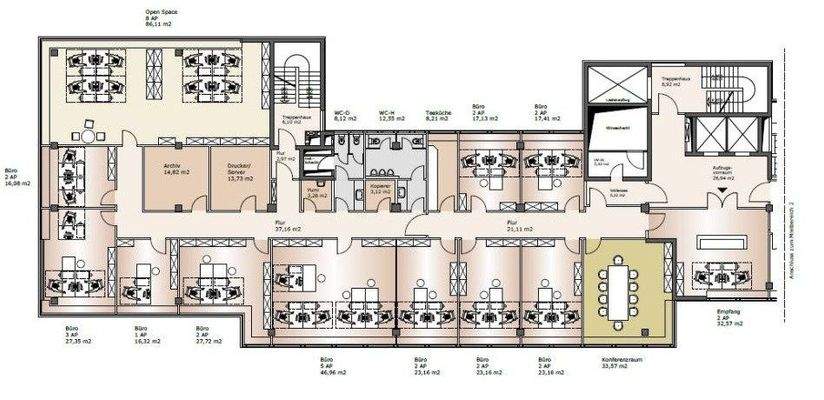 Regelgeschoss links ca. 580 m² 