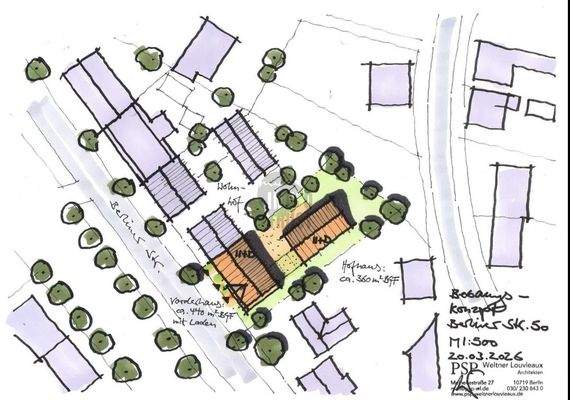 Entwurf Architekt Lageplan Wohnhofkonzept gem Satzung