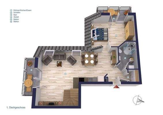3D-Visualisierung – Wohnebene (1. OG)