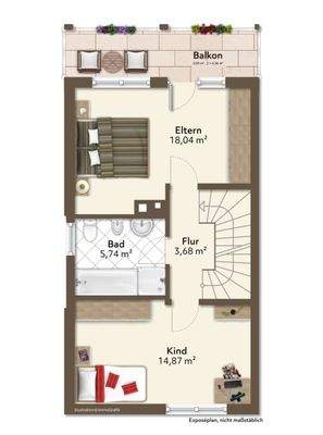 Grundriss Obergeschoss möbliert