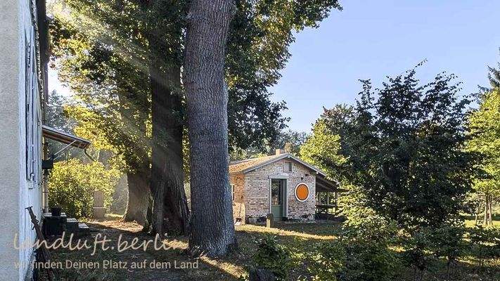 Rückw. Fassade Gutshaus, die drei großen standfesten Linden und das Gartenhaus mit Freisitz.jpg