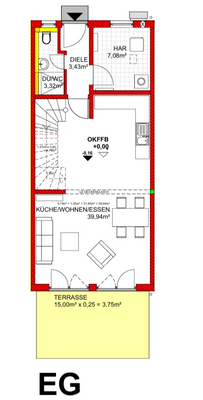 Grundriss EG mit offener Küche und Terasse
