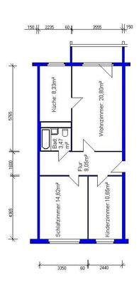 Die Aufteilung von ca. 68 m²