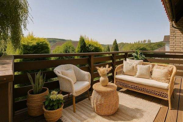 Erdgeschoss: Der Balkon mit Chillfaktor am Wohnzimmer.