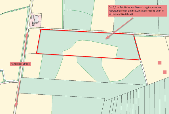Lageplan, ca. 6,8 ha Wald- u. Ackerfläche in Andervenne