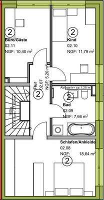 Grundriss Obergeschoss, Haus 2