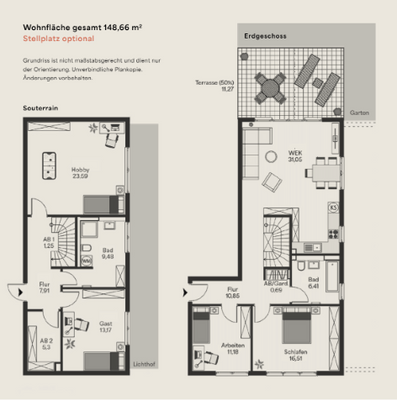 Grundriss EG + Souterrain