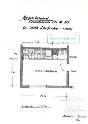 Appartment, Grundriss, Wohn u. Schlafraum