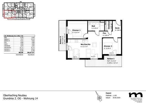 Grundriss 2. OG - Wohnung 14