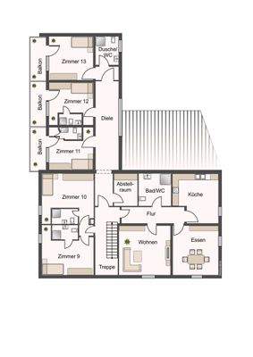 2. Obergeschoss mit 5 Fremdenzimmer