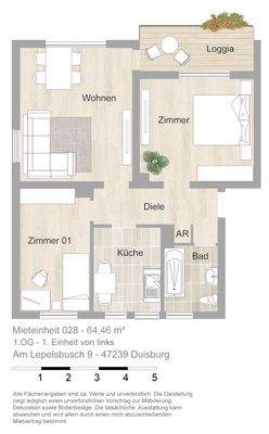 Grundriss farbig / möbliert