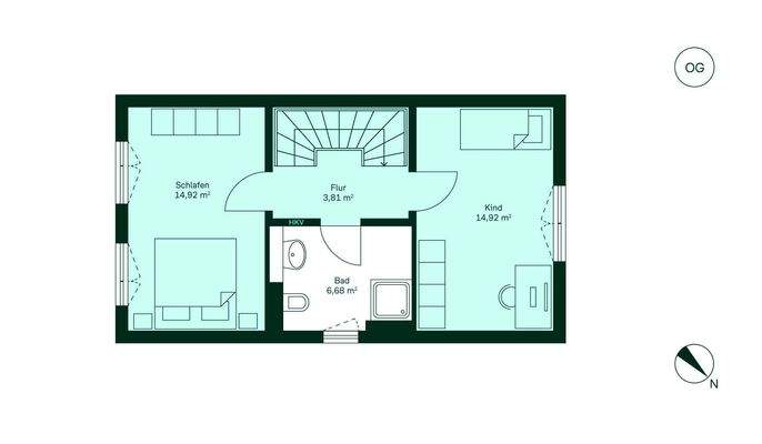 Große und komfortable Schlafzimmer im Obergeschoss