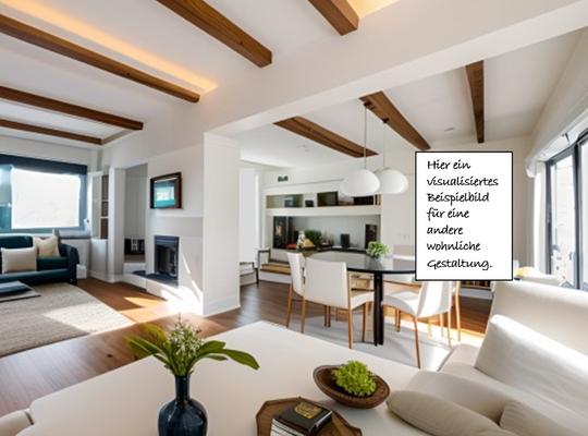 Lichtdurchfluteter Wohn- und Essbereich, Bild visualisiert