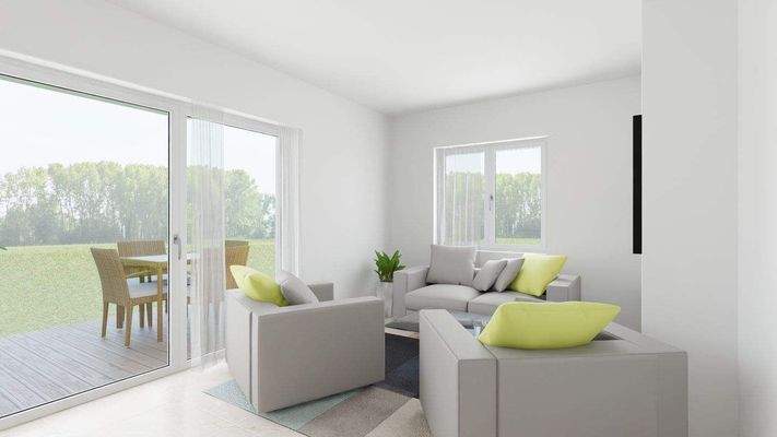 Wohnzimmer m. Zugang zur Terrasse
