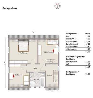 Grundriss mit Flächenangaben DG