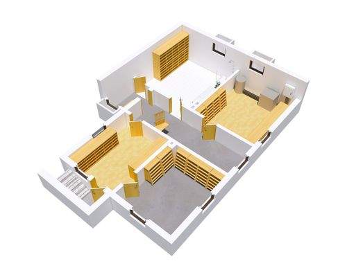 3D-Grundriss Keller mit Einrichtungsvorschlag