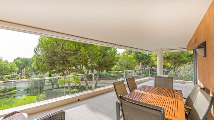 Sunny Terrace with Garden Views in Sol de Mallorca