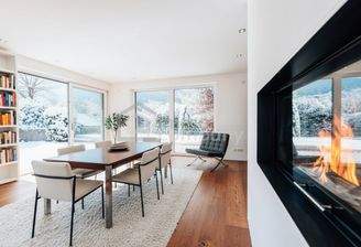 Wohn- und Essbereich mit Kaminofen