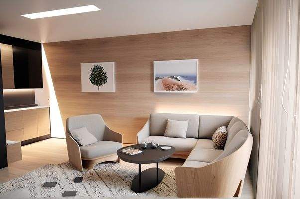 Wohnen + Küche visuell eingerichtet