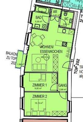 1.4 Beispielgrundriss 3-Zimmerwohnung