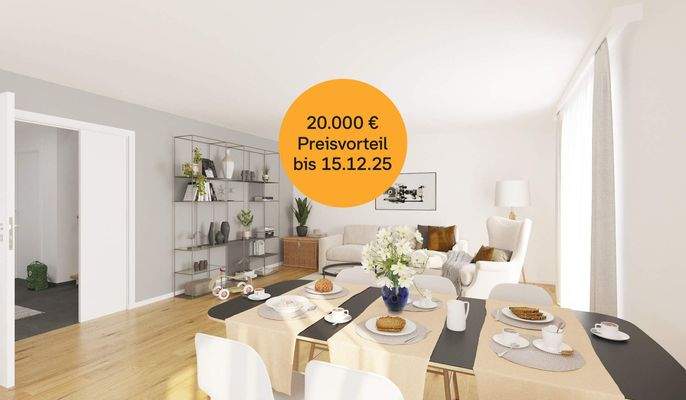 Lichtdurchfluteter Wohnbereich dank bodentiefer Fenster