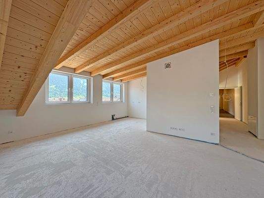 offener Wohn-Küchenbereich mit Küchenzeile