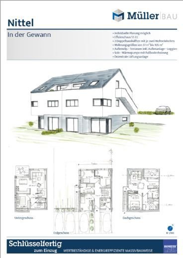 Eigentumswohnungen im Neubaugebiet Nittel, Dachgeschoss mit Loggia, EH55