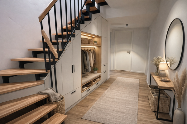 Treppe ins Souterrain mit Flur visualisiert