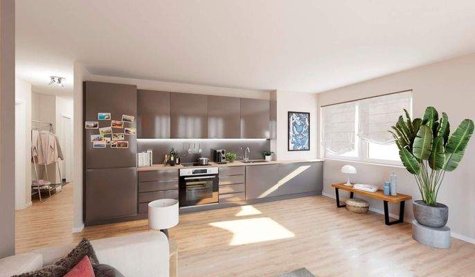 Die offene Wohnküche lädt zum gemeinsamen Kochen ein