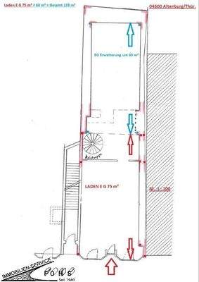 Grundriss Laden E G 75+60m²=Gesamt 135m² 
