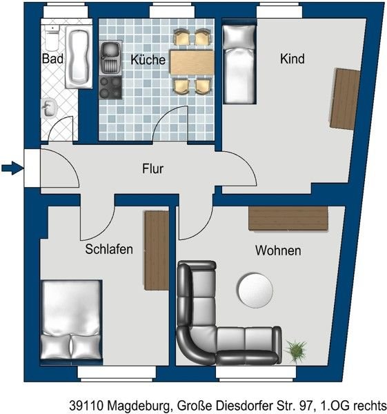 3 Zimmer Wohnung in Magdeburg (Stadtfeld West)