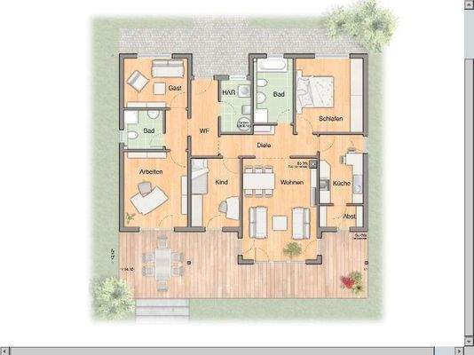 Bungalow 128 Grundriss farbe