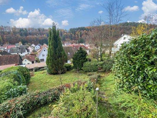 Aussicht auf Garten und Haus