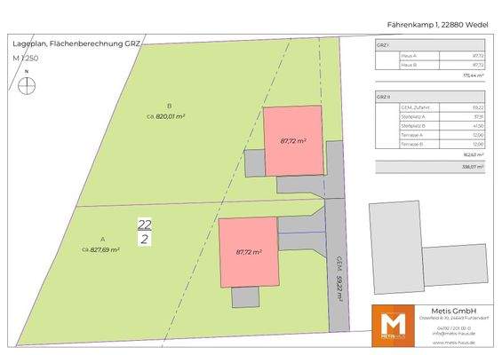 Lageplan, Flächenberechnung GRZ