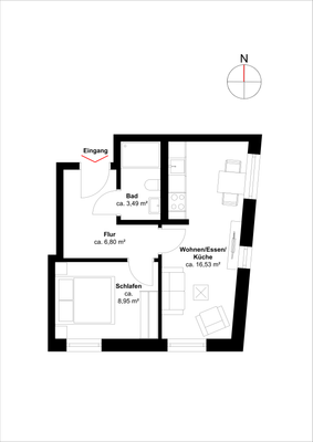 Grundriss, 1 Obergeschoss, WE 06