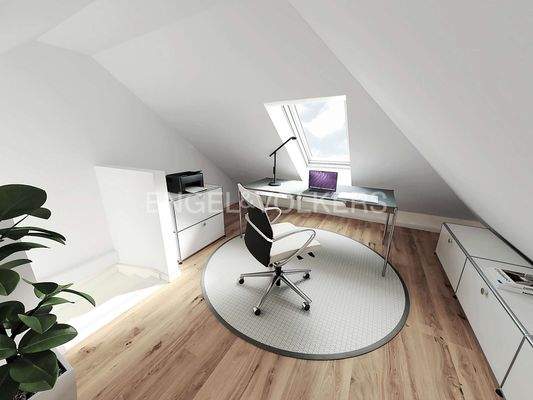 Arbeitszimmer Spitzboden Visualisierung