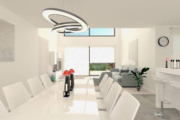 ...rechts mit offener Küche